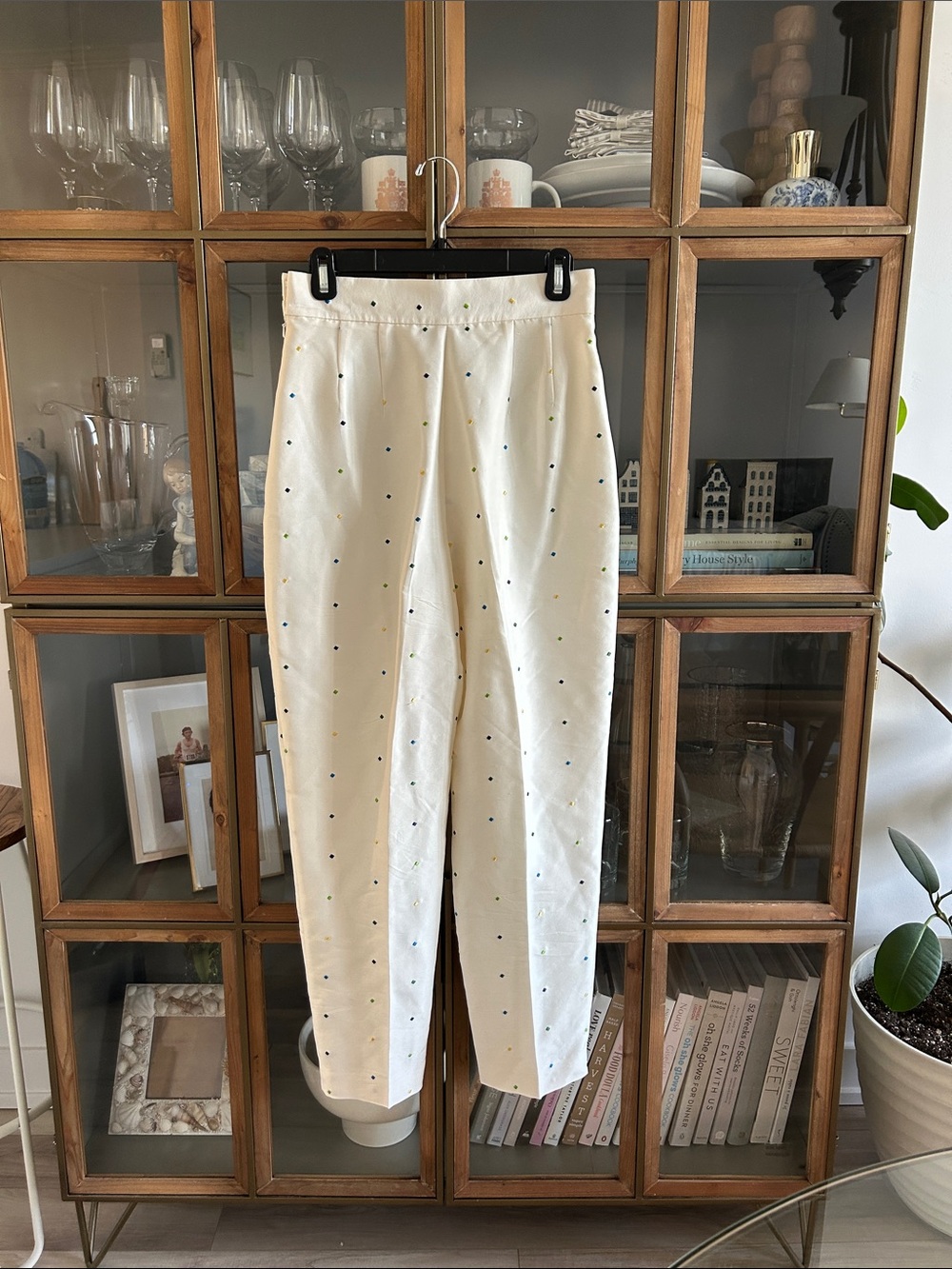 Vintage Liz Claiborne 100% Silk White Polka-Dot Women’s Trousers